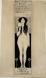Nuda Veritas, Studie voor een later olieverfschilderij door Gustav Klimt