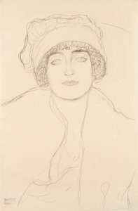 Portret met een Hoed, 1917-118 door Gustav Klimt