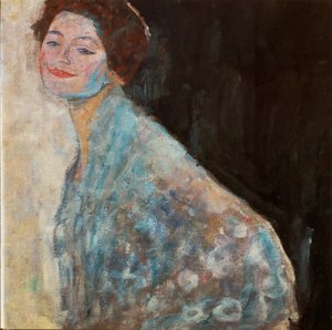 Portret van een dame in het wit door Gustav Klimt