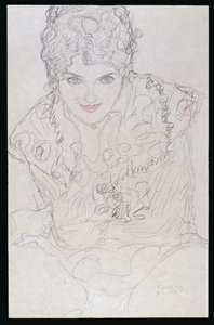 Portret met Rechterhand op Kin, ca. 1917-18 door Gustav Klimt
