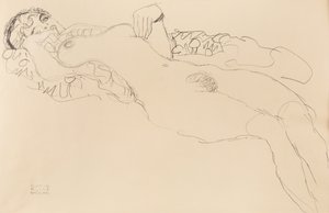 Liggend vrouwelijk naakt, naar links, 1917 door Gustav Klimt