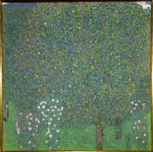 Rozenstruiken onder bomen door Gustav Klimt