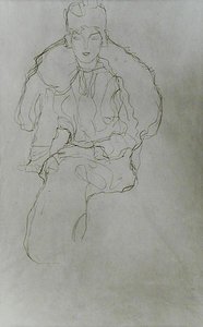 Zittende Vrouw met Bontmantel en Hoofdbedekking door Gustav Klimt