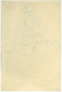 Zittende halfnaakte van voren, ca. 1907 door Gustav Klimt