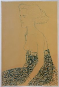 Zittende halfnaakte naar links door Gustav Klimt