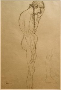 Staande Oude Vrouw in Profiel naar Rechts, Beenstudie door Gustav Klimt