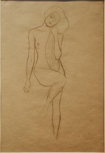 Staand vrouwennaakt met opgetild rechterbeen door Gustav Klimt