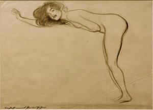 Staand naakt meisje met gebogen lichaam naar links door Gustav Klimt