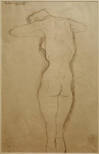 Staande rugnaakt, armen horizontaal gebogen (studie)