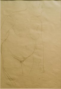 Staand dik vrouwennaakt iets naar rechts (Studie) door Gustav Klimt