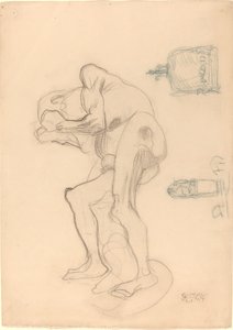Studie van een Naakte Oude Vrouw die Haar Vuisten Balt, en Twee Decoratieve Objecten door Gustav Klimt