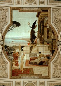 Burgtheater in Wenen, trappenhuis (links): Antiek theater in Taormina door Gustav Klimt
