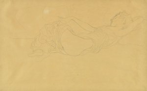 Vrouw Liggend op haar Rug, Gedeeltelijk Gekleed door Gustav Klimt