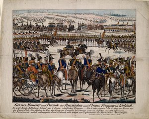 Russisch-Pruisische parade in Kalisz 1835, ca. 1850 door Gustav Kühn