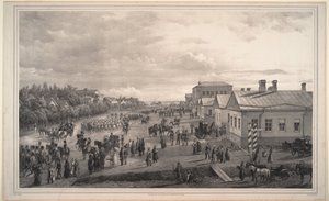 Parade van Chevalier Gardes door Krasnoye Selo, 1848 door Gustav Schwarz