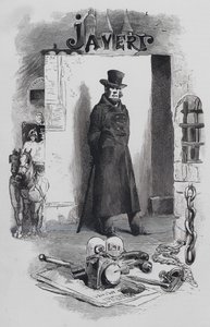 Scène uit Les Miserables, door Victor Hugo: Javert, de detective (gravure)