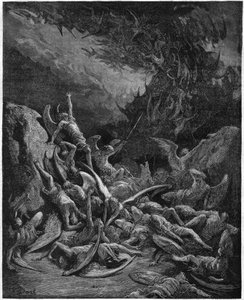 Het verloren paradijs: de gevallen engelen. Naar de tekening van Gustave Dore ter illustratie van 