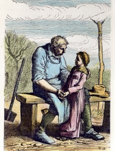 Cosette had toestemming uit Les Miserables. 1865 (gravure) door Gustave Brion