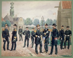 Officieren van de Deense marine op de academie. Aquarel door Gustav Brock