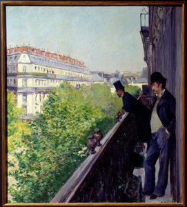 Een Parijse balkon in 1880 schilderij door Gustave Caillebotte (1848-1894) 1880 Dim. 0,6x0,66 m Privécollectie door Gustave Caillebotte