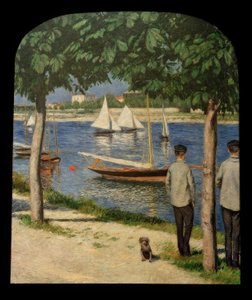 De oever bij Petit Gennevilliers en de Seine door Gustave Caillebotte