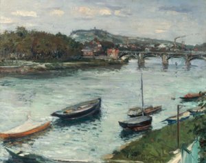 De oever en de brug van Argenteuil door Gustave Caillebotte