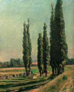 Populieren op de dijk van Argenteuil, bij Petit Gennevilliers door Gustave Caillebotte