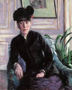 Portret van een jonge vrouw in een interieur (Portret van Mme H), c.1877