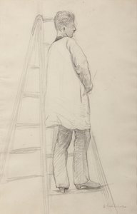Studie voor Huisschilders: Man op een Ladder, Driekwart Achteraanzicht