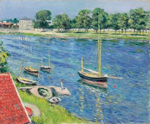 De Seine bij Argenteuil, Boten voor Anker, 1883 door Gustave Caillebotte