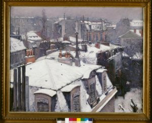 Uitzicht op daken (Sneeuweffect), genaamd Daken onder de sneeuw door Gustave Caillebotte
