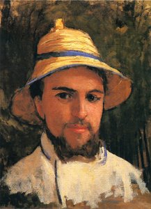 zelfportret met strohoed door Gustave Caillebotte