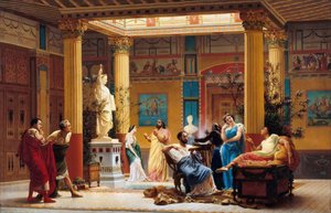 Repetitie van Joueur de flûte en La femme de Diomède in het Atrium van Prins Napoleons Pompeian