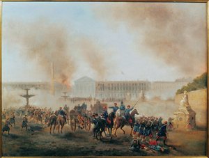 De Commune: Slag op de Place de la Concorde ... (schilderij op doek) door Gustave Clarence Rodolphe Boulanger