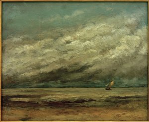 Zeilboot bij de Kust, Stormachtige Lucht door Gustave Courbet