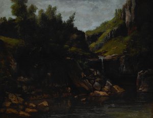 Cascade in een rotsachtig landschap door Gustave Courbet