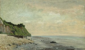 Kliffen aan de kust: Klein strand, zonsopgang (Falaise au bord de la mer, vu Petite Plage, soleil levant) door Gustave Courbet