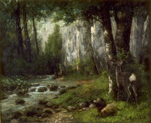 Courbet - Deer in the Woods, circa 1839-1877 door Gustave Courbet