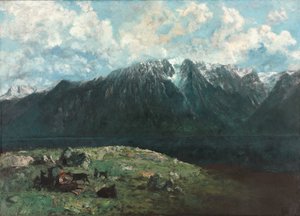 Panoramisch uitzicht op de Alpen, Les Dents du Midi door Gustave Courbet