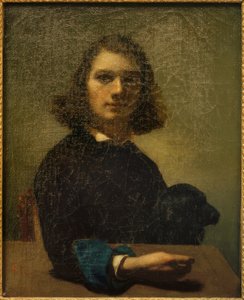 Klein portret van de kunstenaar met zwarte hond door Gustave Courbet