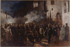 Brandweermannen rennen naar een brand door Gustave Courbet