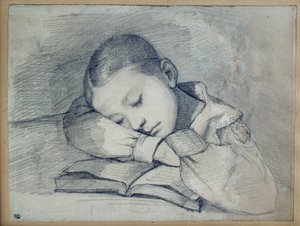 Portret van Juliette Courbet slapend. Tekening met loodmijn door Gustave Courbet (1819-1877). 1841. Dim. 0,20 x 0,26. Parijs, Musee d