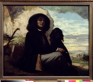 Zelfportret met zijn hond door Gustave Courbet