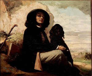 Zelfportret met zwarte hond door Gustave Courbet (1819-1877) 1842 door Gustave Courbet