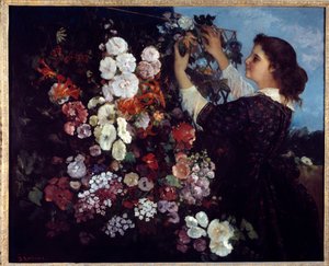 De vrouw met bloemen of het traliewerk. Schilderij door Gustave Courbet (1819-1877) door Gustave Courbet