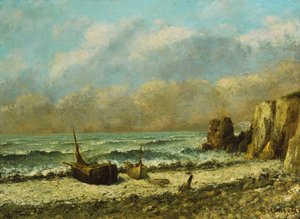 Twee boten op het strand door Gustave Courbet