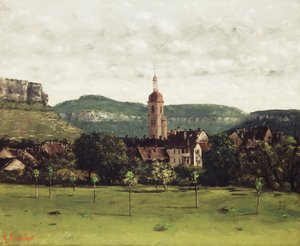 Uitzicht op Ornans en de Klokkentoren door Gustave Courbet