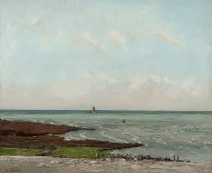 Wasvrouwen bij eb, Étretat door Gustave Courbet