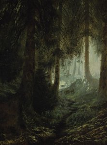Herten in een boslandschap door Gustave Dore