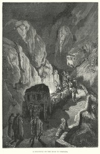 Een diligence op de weg naar Granada (gravure) door Gustave Dore